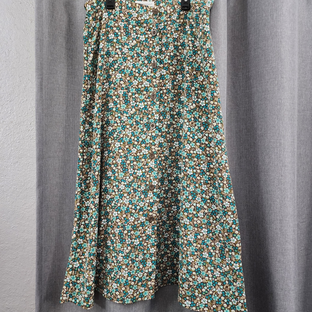 Christopher & Banks Floral A-Line Skirt - Teal and Brown